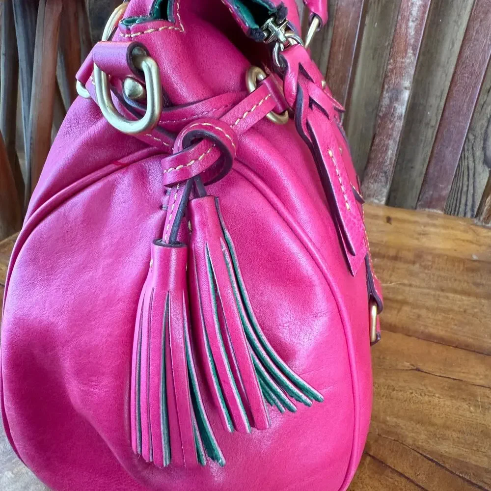 Dooney  Bourke 8L980 Large Florentine Leather Satchel Fuchsia Pink Crossbody Bag